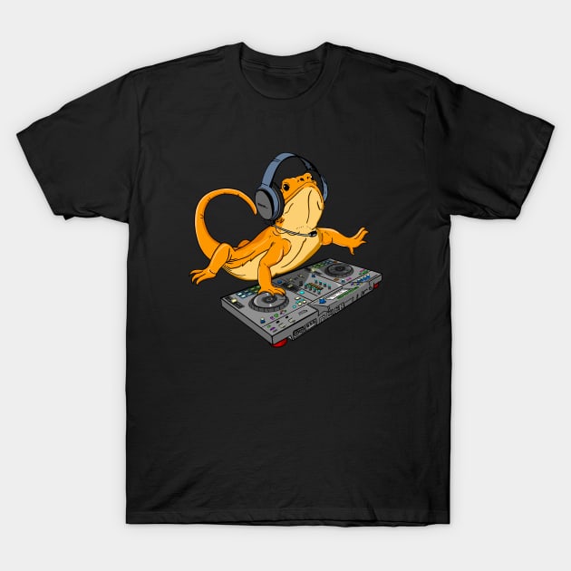 Bearded Dragon DJ Disc Jockey T-Shirt by HiDearPrint